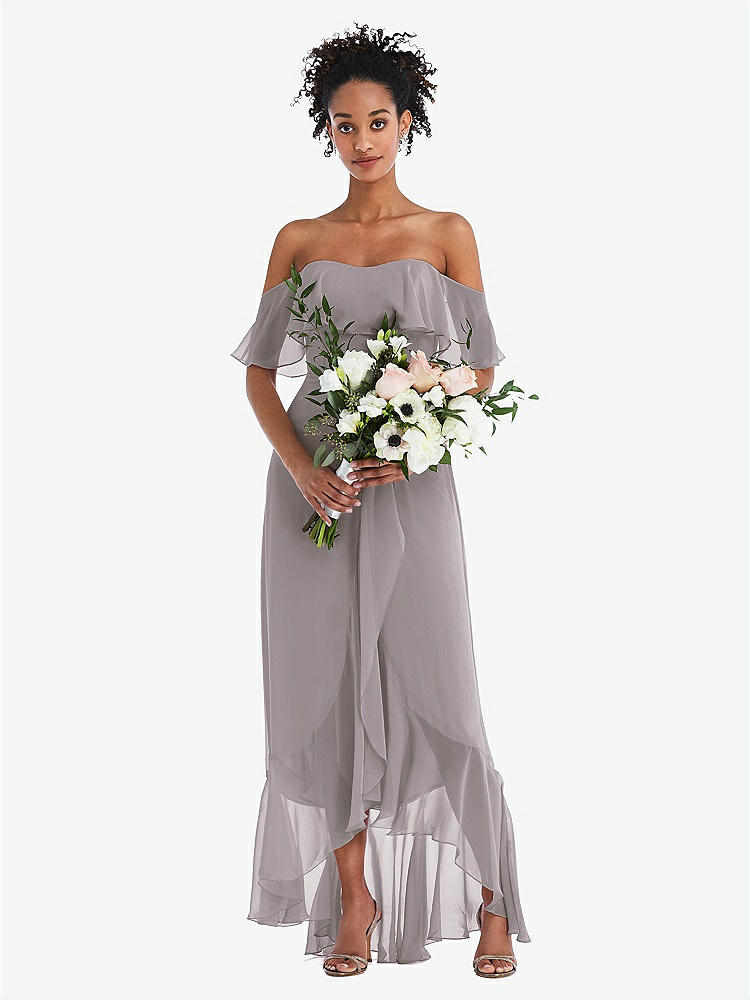 【STYLE: TH039】Off-the-Shoulder Ruffled High Low Maxi Dress【COLOR: Cashmere Gray】