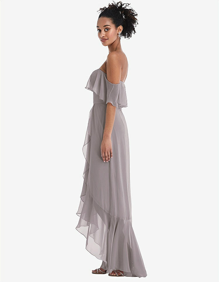 【STYLE: TH039】Off-the-Shoulder Ruffled High Low Maxi Dress【COLOR: Cashmere Gray】
