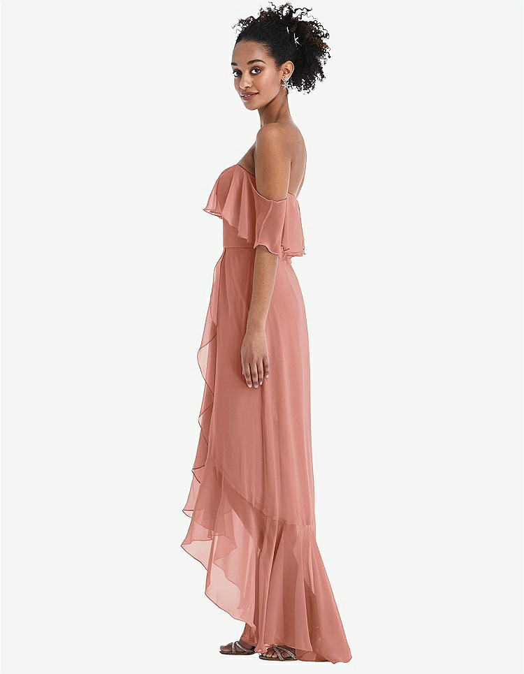 【NEW】【STYLE: TH039】オフショルダー フリル 高 低 マキシ ドレス【COLOR: Desert Rose】【SIZE: 00-30W】