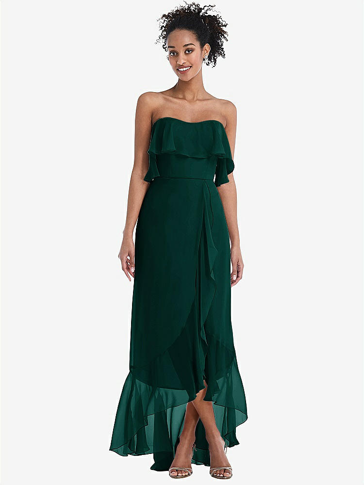 【STYLE: TH039】Off-the-Shoulder Ruffled High Low Maxi Dress【COLOR: Evergreen】