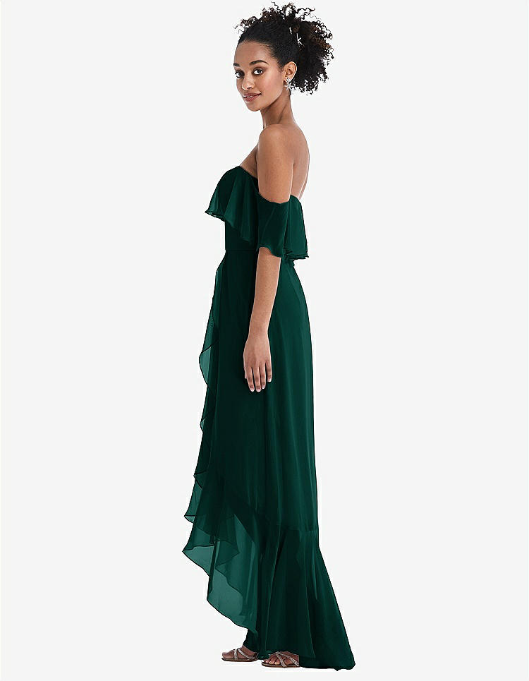 【STYLE: TH039】Off-the-Shoulder Ruffled High Low Maxi Dress【COLOR: Evergreen】