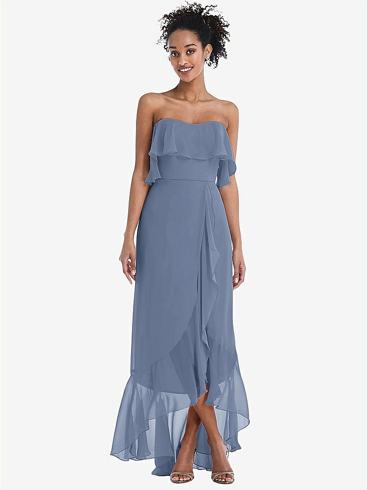 【STYLE: TH039】Off-the-Shoulder Ruffled High Low Maxi Dress【COLOR: Larkspur Blue】