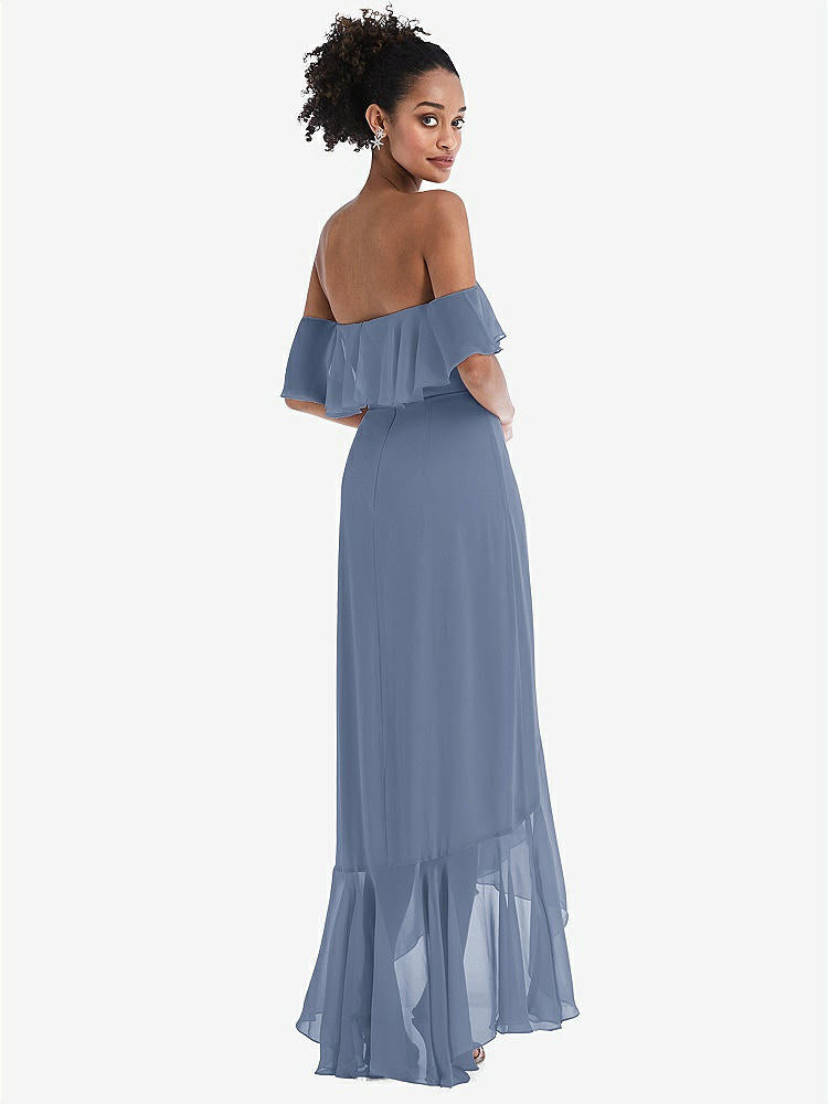 【STYLE: TH039】Off-the-Shoulder Ruffled High Low Maxi Dress【COLOR: Larkspur Blue】