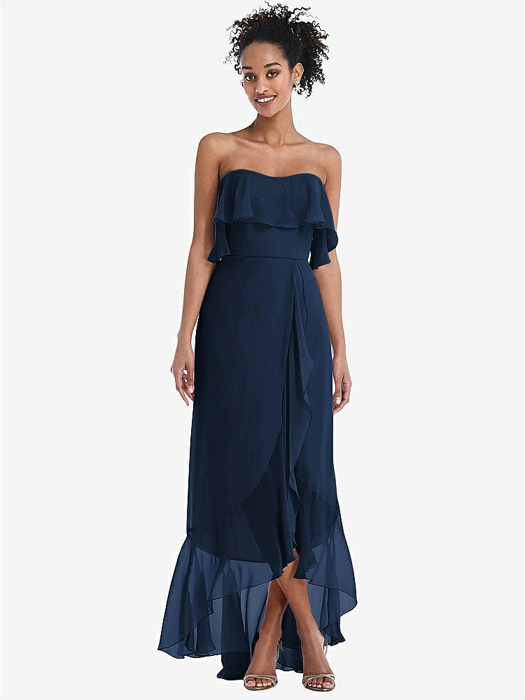 【STYLE: TH039】Off-the-Shoulder Ruffled High Low Maxi Dress【COLOR: Midnight Navy】