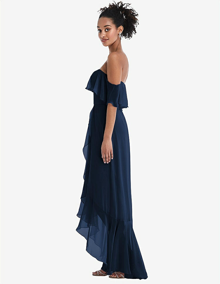 【STYLE: TH039】Off-the-Shoulder Ruffled High Low Maxi Dress【COLOR: Midnight Navy】