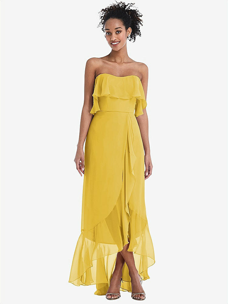 【STYLE: TH039】Off-the-Shoulder Ruffled High Low Maxi Dress【COLOR: Marigold】