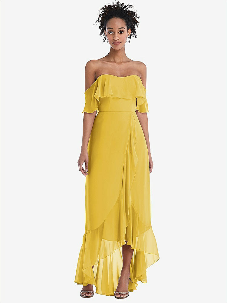 【STYLE: TH039】Off-the-Shoulder Ruffled High Low Maxi Dress【COLOR: Marigold】