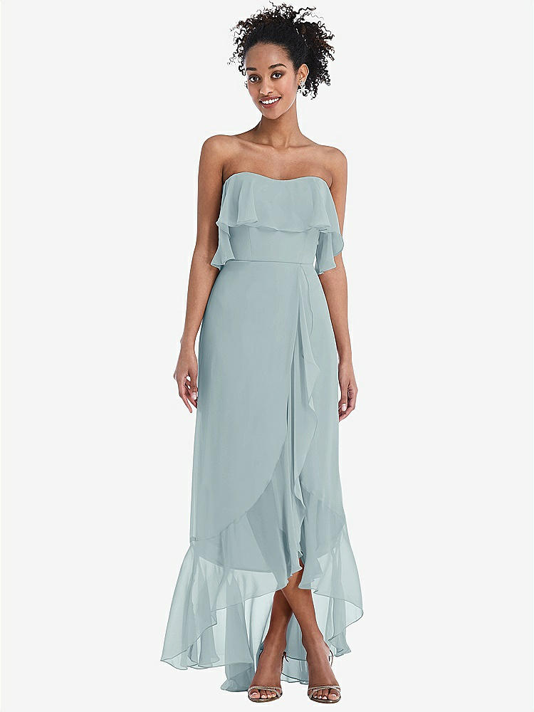 【STYLE: TH039】Off-the-Shoulder Ruffled High Low Maxi Dress【COLOR: Morning Sky】