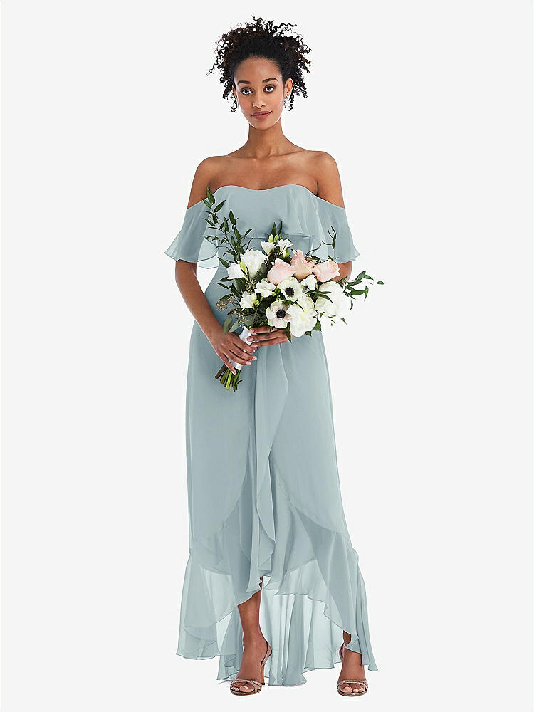 【STYLE: TH039】Off-the-Shoulder Ruffled High Low Maxi Dress【COLOR: Morning Sky】