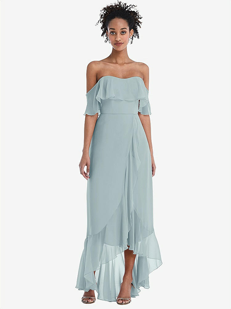 【STYLE: TH039】Off-the-Shoulder Ruffled High Low Maxi Dress【COLOR: Morning Sky】