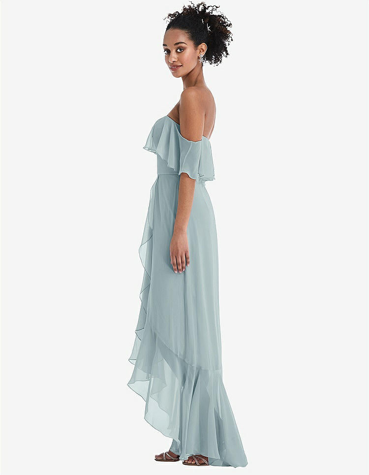 【STYLE: TH039】Off-the-Shoulder Ruffled High Low Maxi Dress【COLOR: Morning Sky】