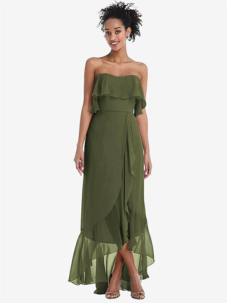 【STYLE: TH039】Off-the-Shoulder Ruffled High Low Maxi Dress【COLOR: Olive Green】