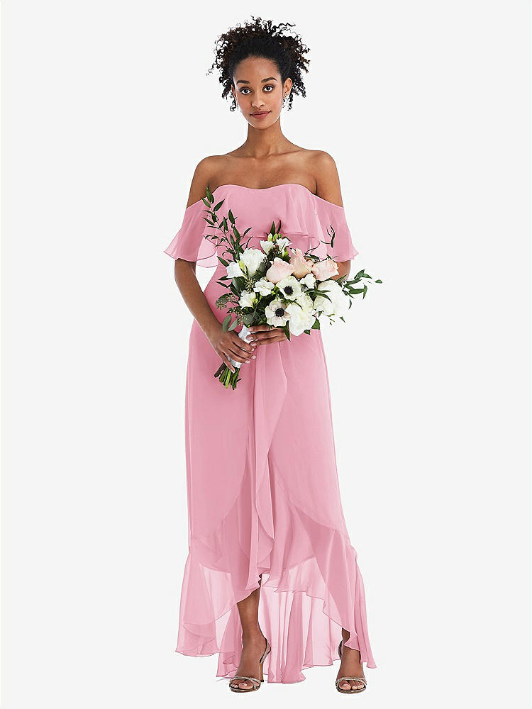 【NEW】【STYLE: TH039】オフショルダー フリル 高 低 マキシ ドレス【COLOR: Peony Pink】【SIZE: 00-30W】