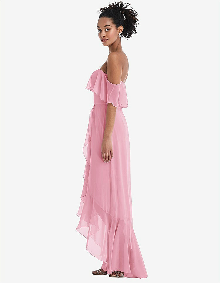 【NEW】【STYLE: TH039】オフショルダー フリル 高 低 マキシ ドレス【COLOR: Peony Pink】【SIZE: 00-30W】