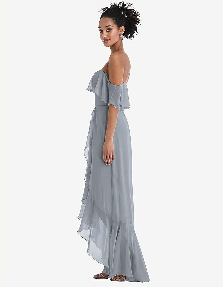 【STYLE: TH039】Off-the-Shoulder Ruffled High Low Maxi Dress【COLOR: Platinum】
