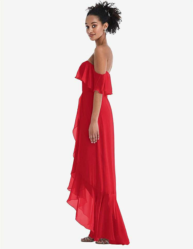 【STYLE: TH039】Off-the-Shoulder Ruffled High Low Maxi Dress【COLOR: Parisian Red】