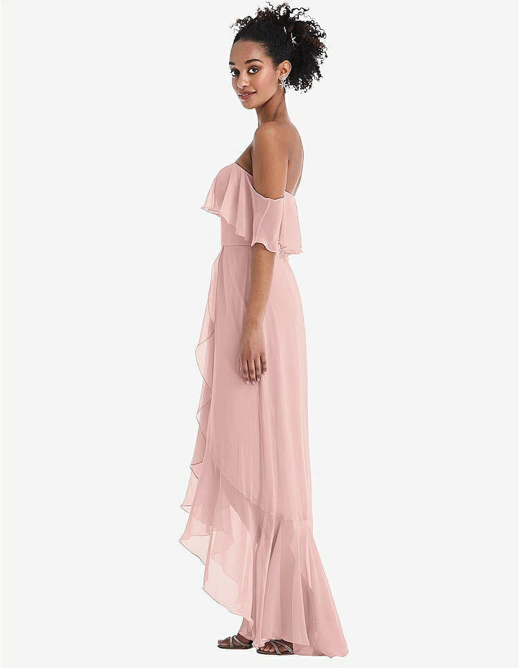 【NEW】【STYLE: TH039】オフショルダー フリル 高 低 マキシ ドレス【COLOR: Rose - PANTONE Rose Quartz】【SIZE: 00-30W】