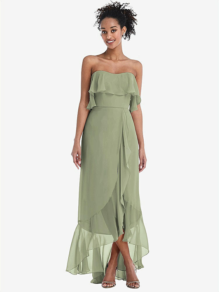 【STYLE: TH039】Off-the-Shoulder Ruffled High Low Maxi Dress【COLOR: Sage】