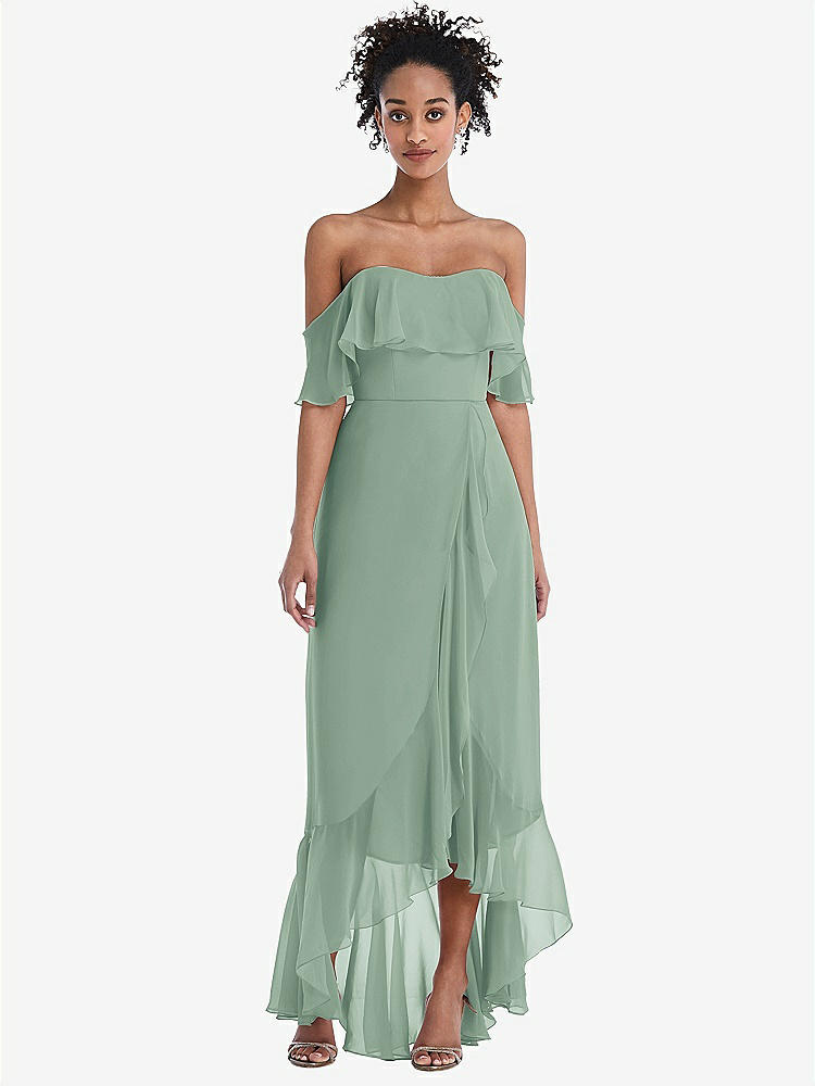【STYLE: TH039】Off-the-Shoulder Ruffled High Low Maxi Dress【COLOR: Seagrass】
