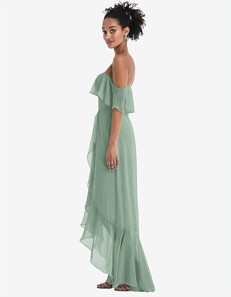 【STYLE: TH039】Off-the-Shoulder Ruffled High Low Maxi Dress【COLOR: Seagrass】