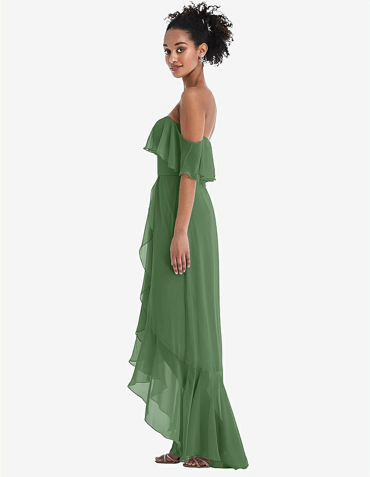 【STYLE: TH039】Off-the-Shoulder Ruffled High Low Maxi Dress【COLOR: Vineyard Green】