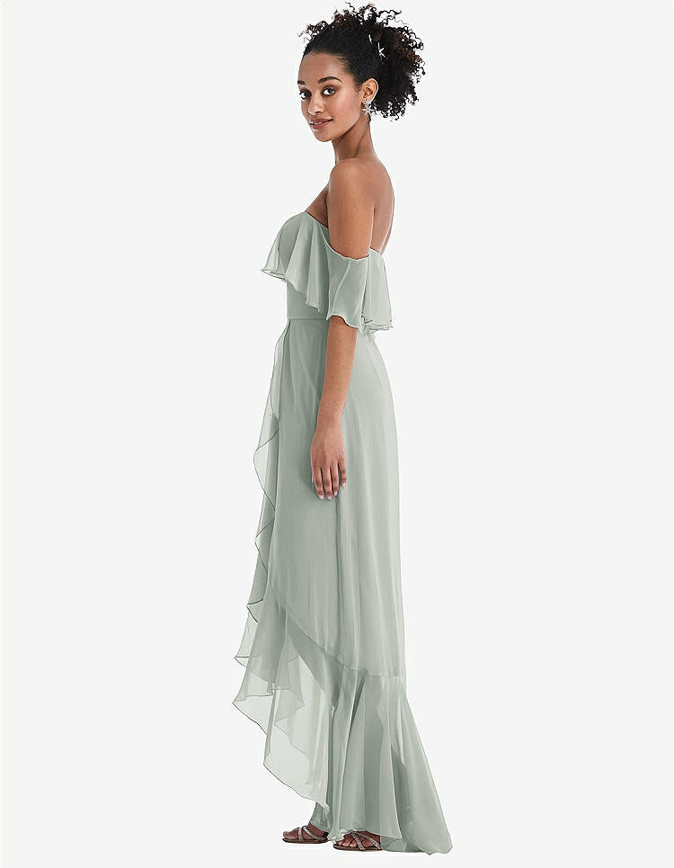 【STYLE: TH039】Off-the-Shoulder Ruffled High Low Maxi Dress【COLOR: Willow Green】