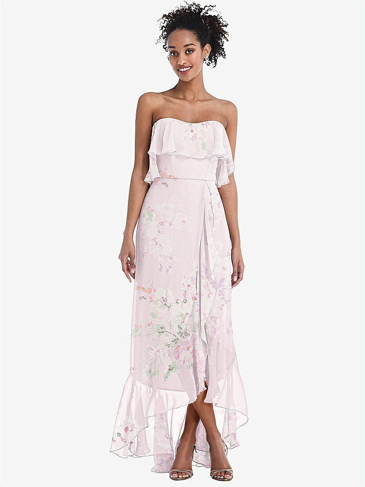 【STYLE: TH039】Off-the-Shoulder Ruffled High Low Maxi Dress【COLOR: Watercolor Print】