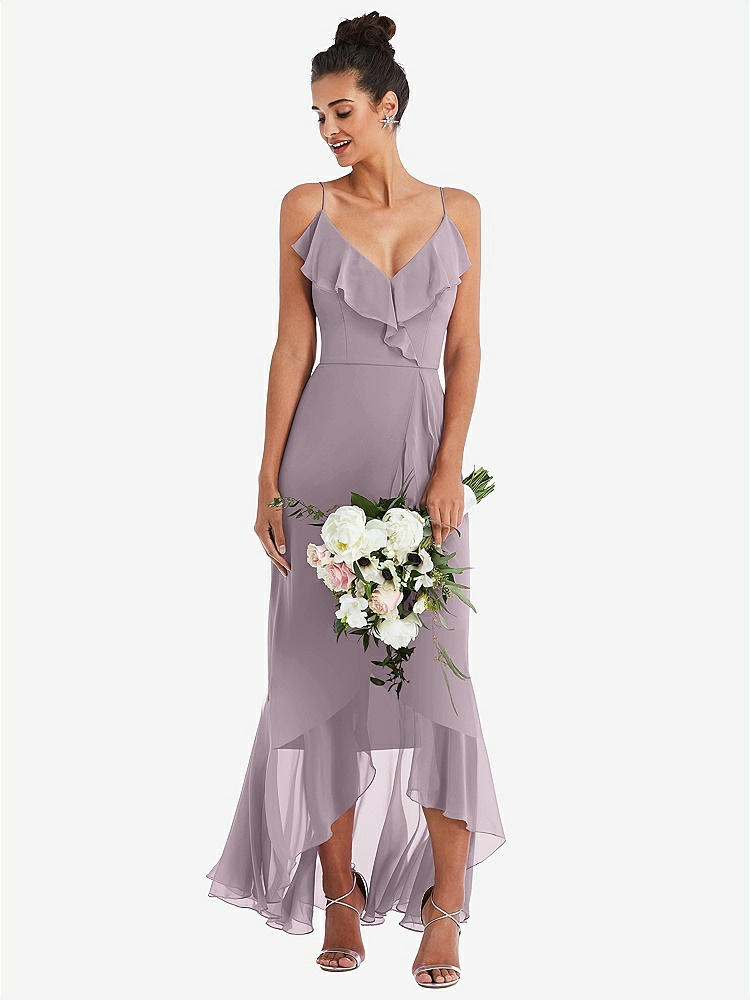 【NEW】【STYLE: TH040】Ruffle-Trimmed V-Neck High Low ラップ ドレス【COLOR: Lilac Dusk】【SIZE: 00-30W】