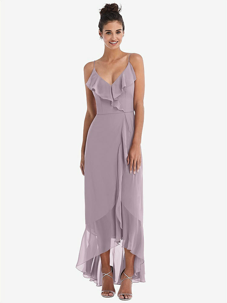 【NEW】【STYLE: TH040】Ruffle-Trimmed V-Neck High Low ラップ ドレス【COLOR: Lilac Dusk】【SIZE: 00-30W】