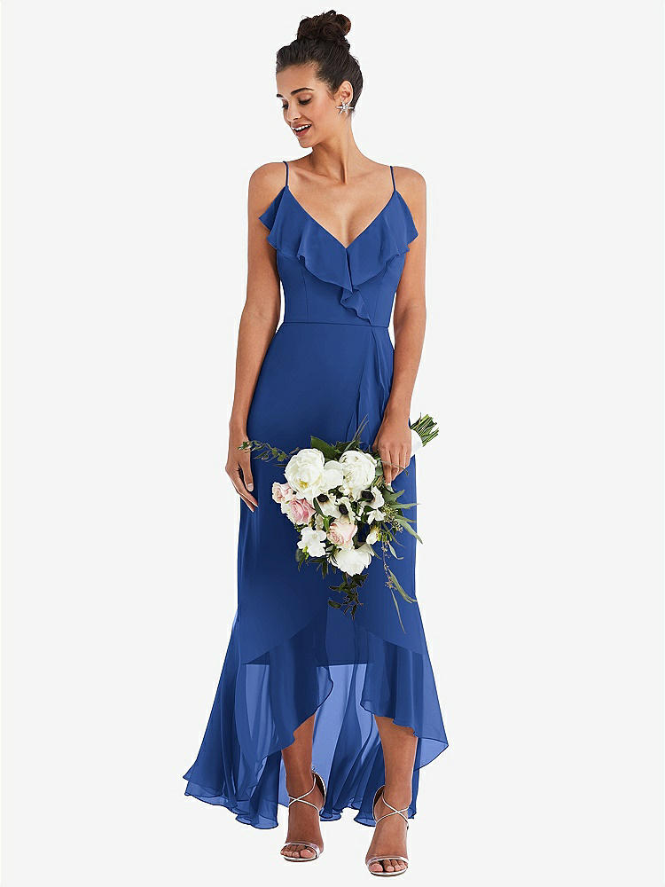 【NEW】【STYLE: TH040】Ruffle-Trimmed V-Neck High Low ラップ ドレス【COLOR: Classic Blue】【SIZE: 00-30W】