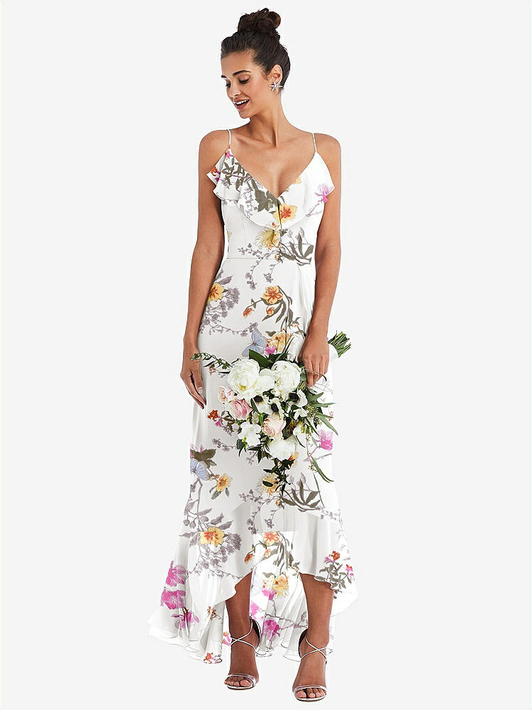 【NEW】【STYLE: TH040】Ruffle-Trimmed V-Neck High Low ラップ ドレス【COLOR: Butterfly Botanica Ivory】【SIZE: 00-30W】