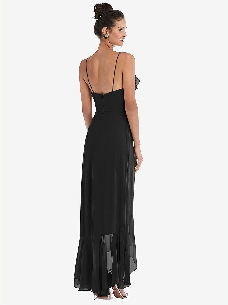 【NEW】【STYLE: TH040】Ruffle-Trimmed V-Neck High Low ラップ ドレス【COLOR: Black】【SIZE: 00-30W】