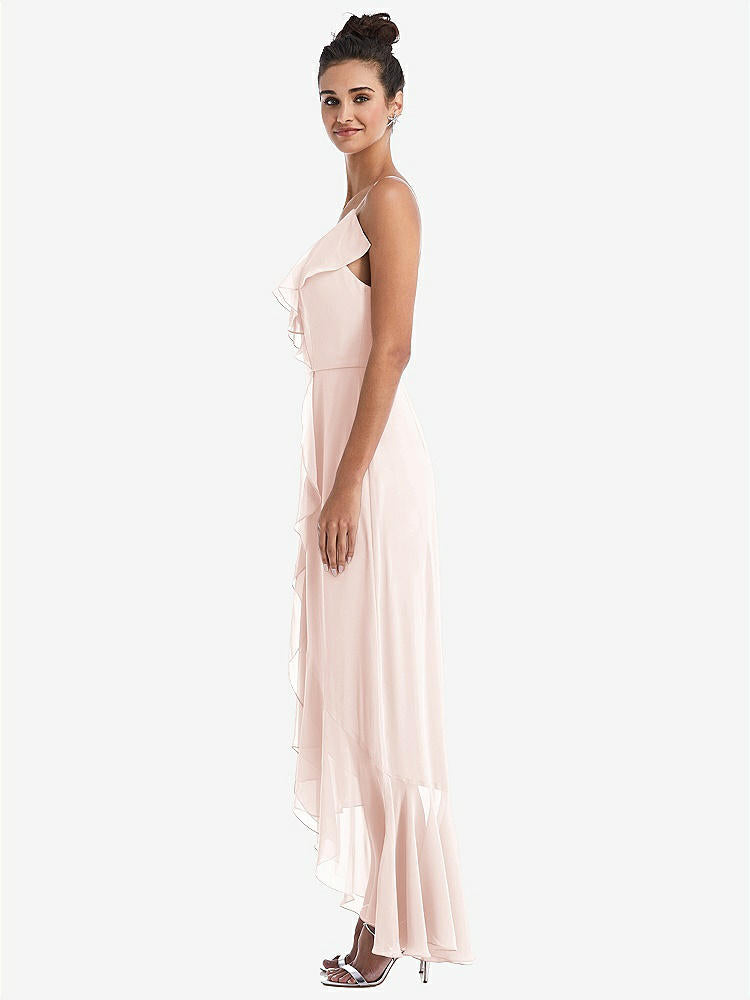 【STYLE: TH040】Ruffle-Trimmed V-Neck High Low Wrap Dress【COLOR: Blush】