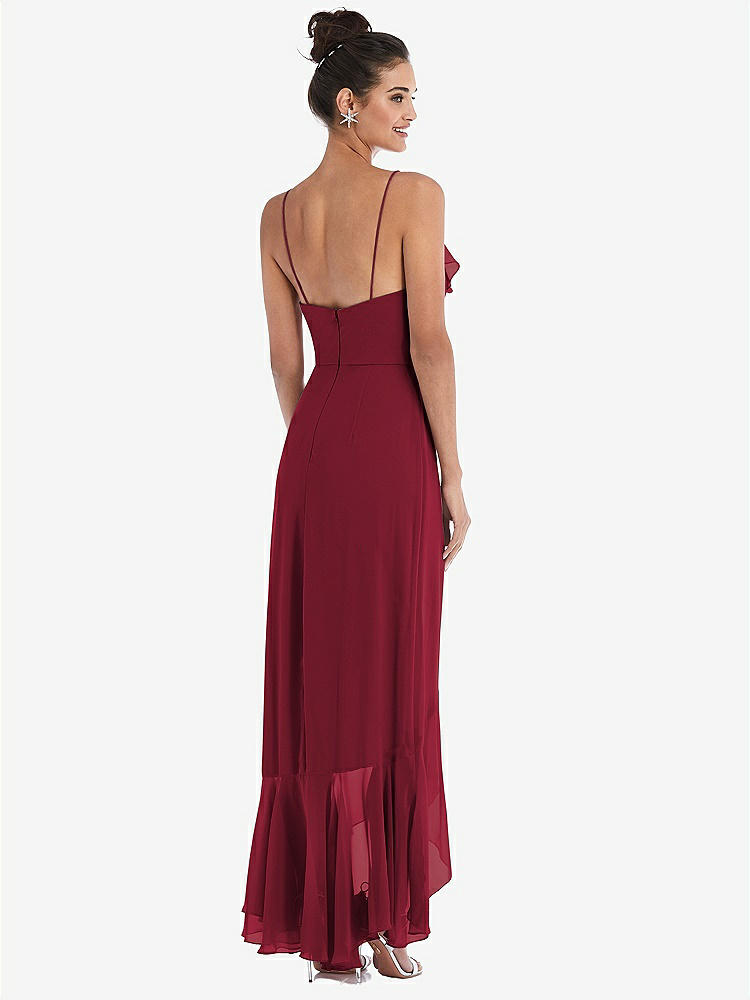 【NEW】【STYLE: TH040】Ruffle-Trimmed V-Neck High Low ラップ ドレス【COLOR: Burgundy】【SIZE: 00-30W】