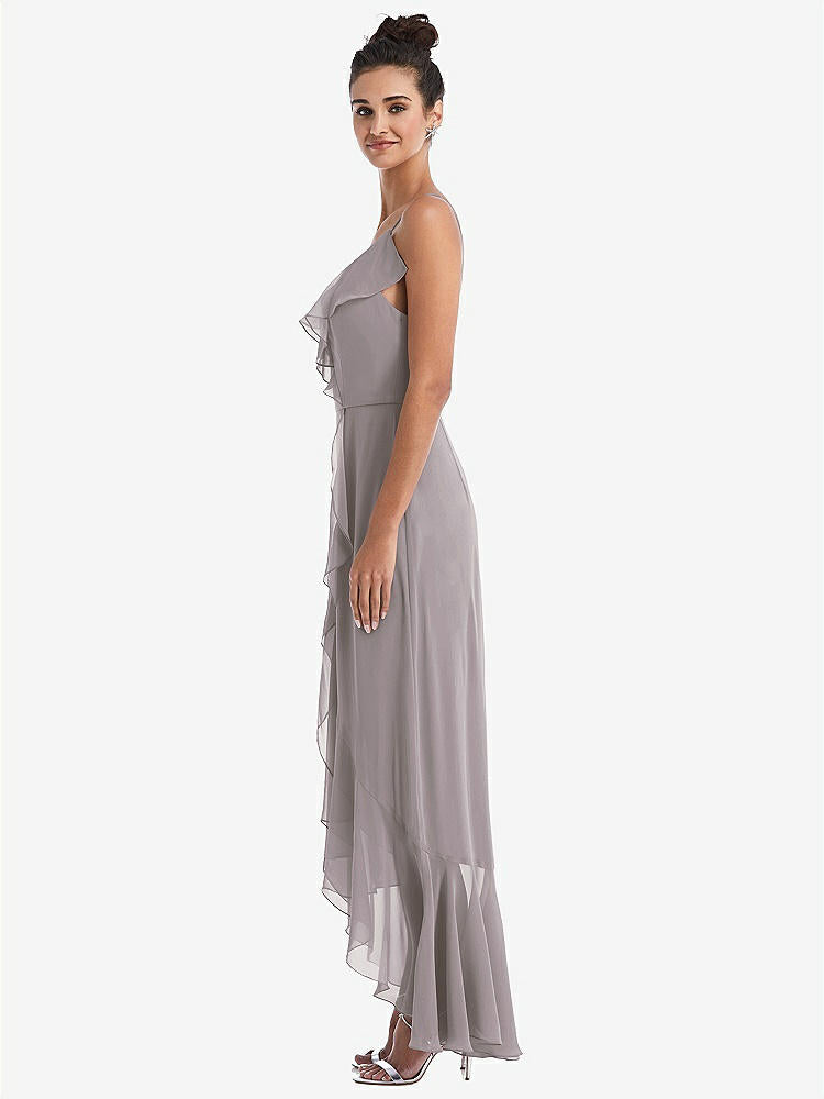 【STYLE: TH040】Ruffle-Trimmed V-Neck High Low Wrap Dress【COLOR: Cashmere Gray】