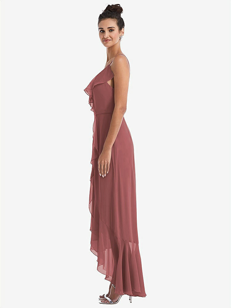 【NEW】【STYLE: TH040】Ruffle-Trimmed V-Neck High Low ラップ ドレス【COLOR: English Rose】【SIZE: 00-30W】