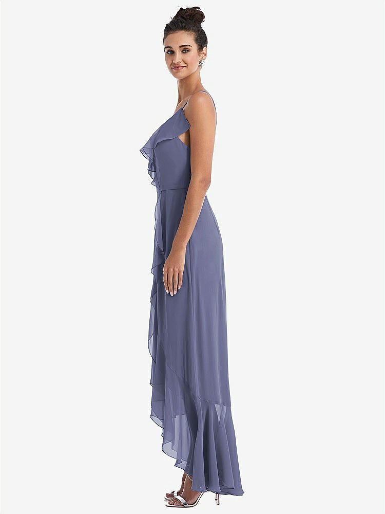【NEW】【STYLE: TH040】Ruffle-Trimmed V-Neck High Low ラップ ドレス【COLOR: French Blue】【SIZE: 00-30W】