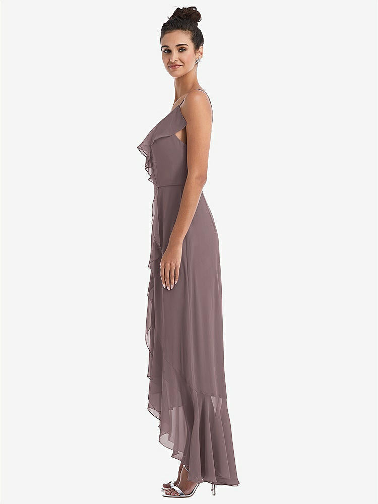 【STYLE: TH040】Ruffle-Trimmed V-Neck High Low Wrap Dress【COLOR: French Truffle】