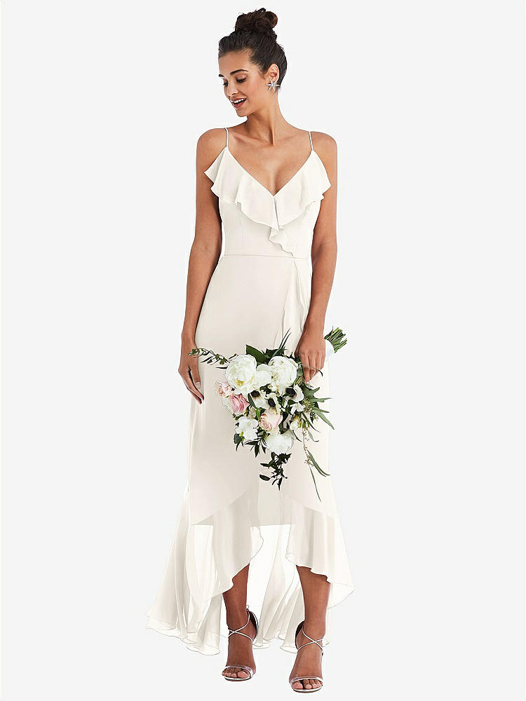 【NEW】【STYLE: TH040】Ruffle-Trimmed V-Neck High Low ラップ ドレス【COLOR: Ivory】【SIZE: 00-30W】