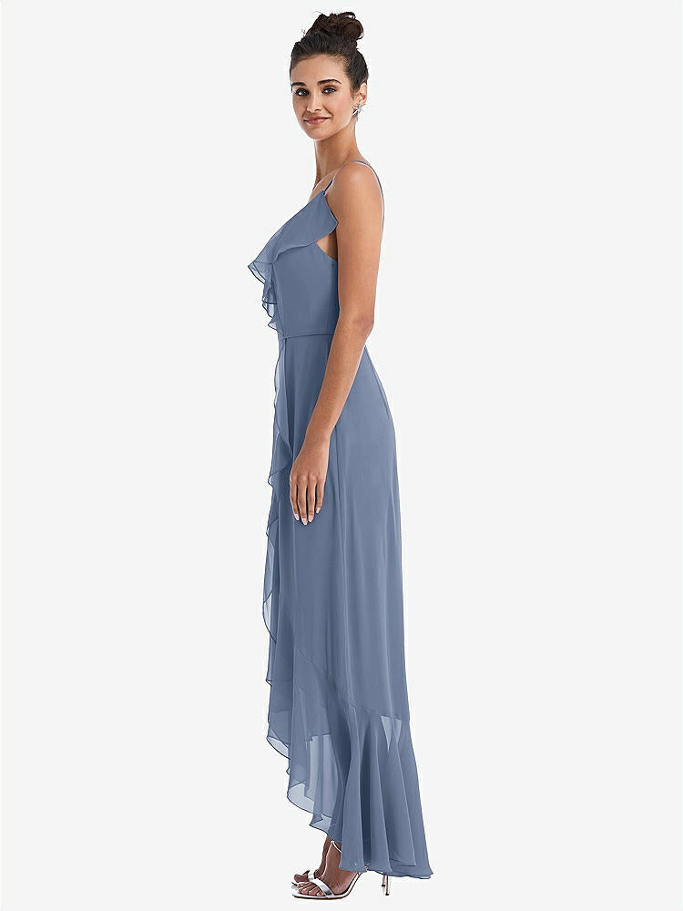 【NEW】【STYLE: TH040】Ruffle-Trimmed V-Neck High Low ラップ ドレス【COLOR: Larkspur Blue】【SIZE: 00-30W】