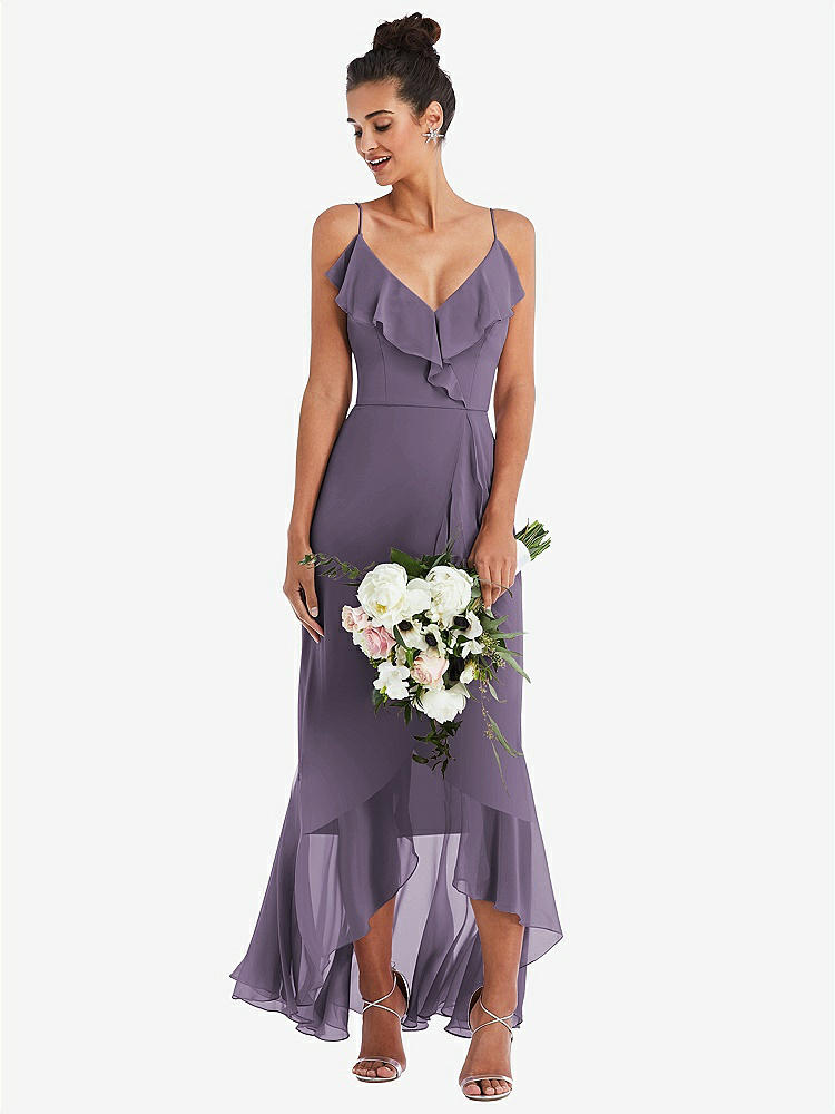 【NEW】【STYLE: TH040】Ruffle-Trimmed V-Neck High Low ラップ ドレス【COLOR: Lavender】【SIZE: 00-30W】