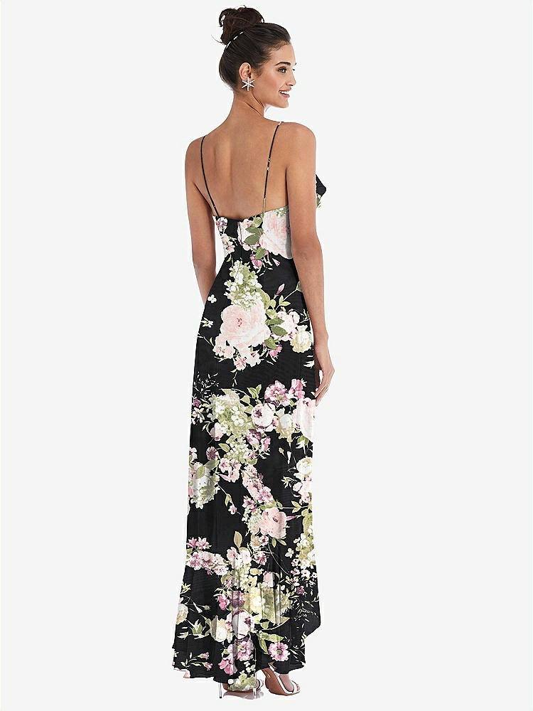 【NEW】【STYLE: TH040】Ruffle-Trimmed V-Neck High Low ラップ ドレス【COLOR: Noir Garden】【SIZE: 00-30W】