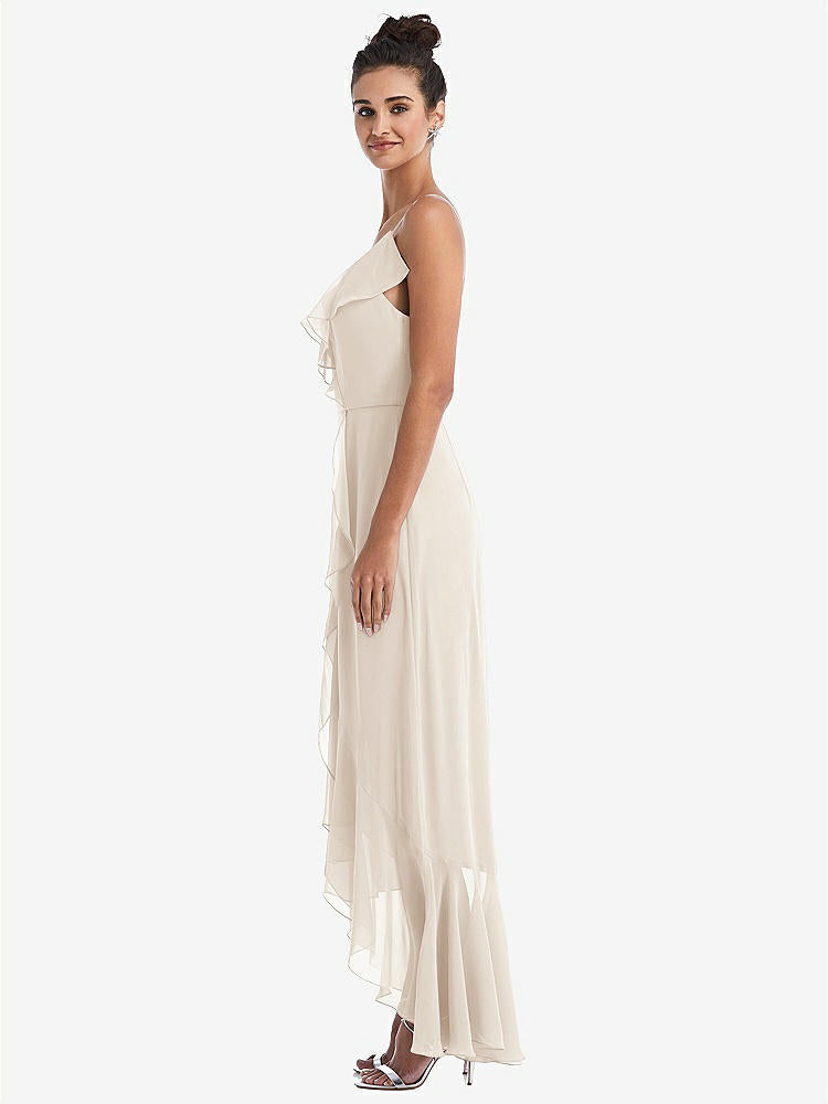【STYLE: TH040】Ruffle-Trimmed V-Neck High Low Wrap Dress【COLOR: Oat】