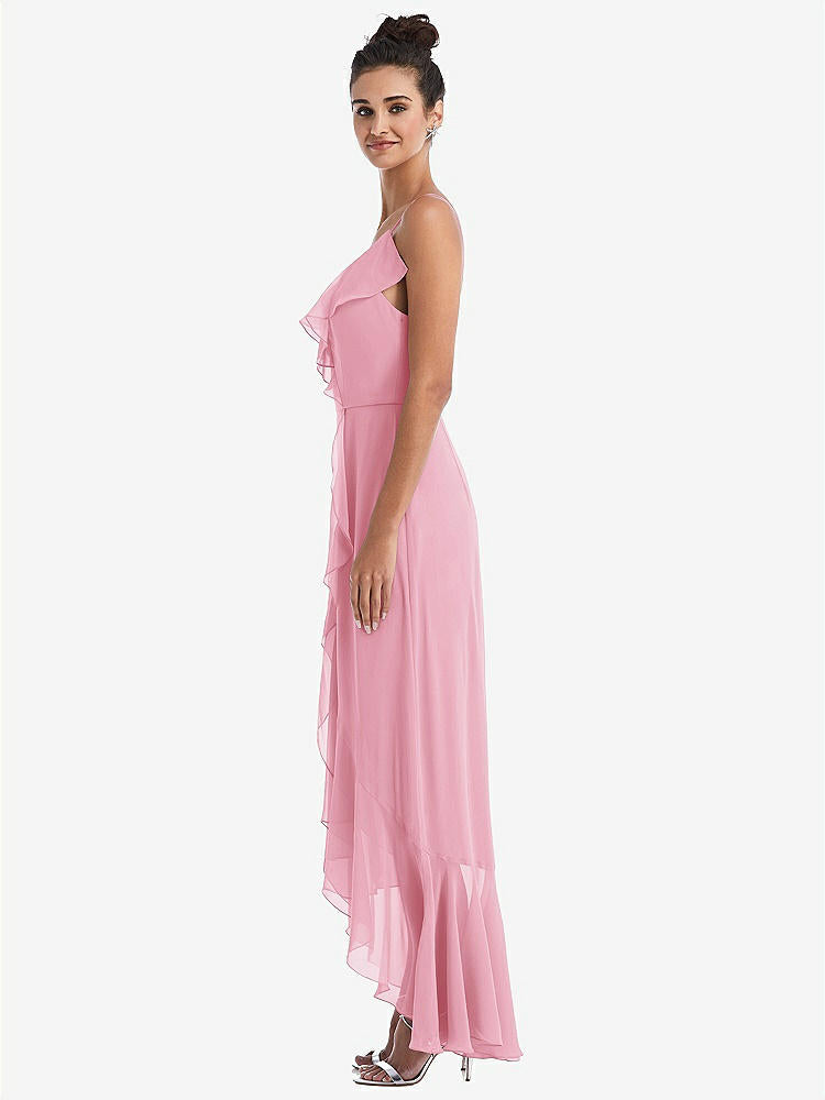 【STYLE: TH040】Ruffle-Trimmed V-Neck High Low Wrap Dress【COLOR: Peony Pink】