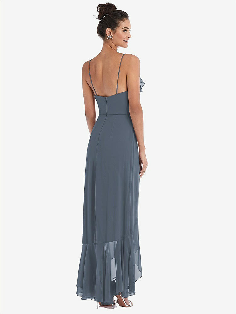 【STYLE: TH040】Ruffle-Trimmed V-Neck High Low Wrap Dress【COLOR: Silverstone】