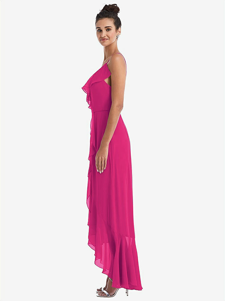 【NEW】【STYLE: TH040】Ruffle-Trimmed V-Neck High Low ラップ ドレス【COLOR: Think Pink】【SIZE: 00-30W】
