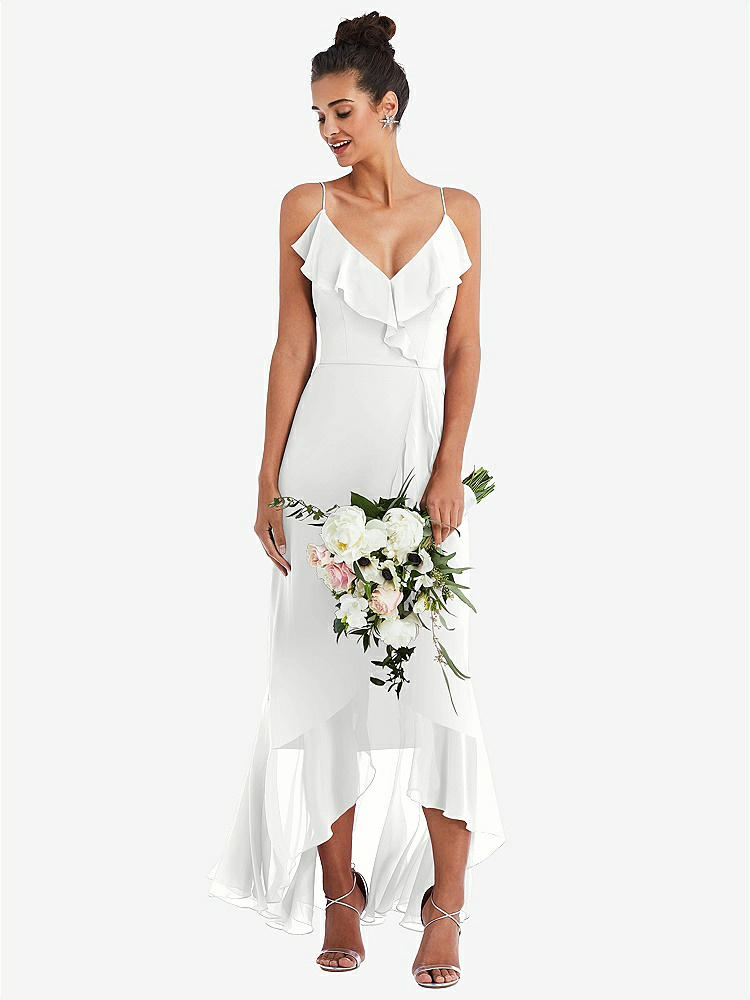 【NEW】【STYLE: TH040】Ruffle-Trimmed V-Neck High Low ラップ ドレス【COLOR: White】【SIZE: 00-30W】