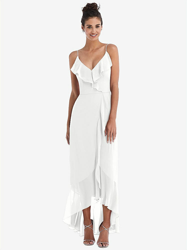【NEW】【STYLE: TH040】Ruffle-Trimmed V-Neck High Low ラップ ドレス【COLOR: White】【SIZE: 00-30W】