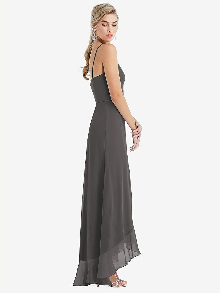 【STYLE: TH041】Scoop Neck Ruffle-Trimmed High Low Maxi Dress【COLOR: Caviar Gray】