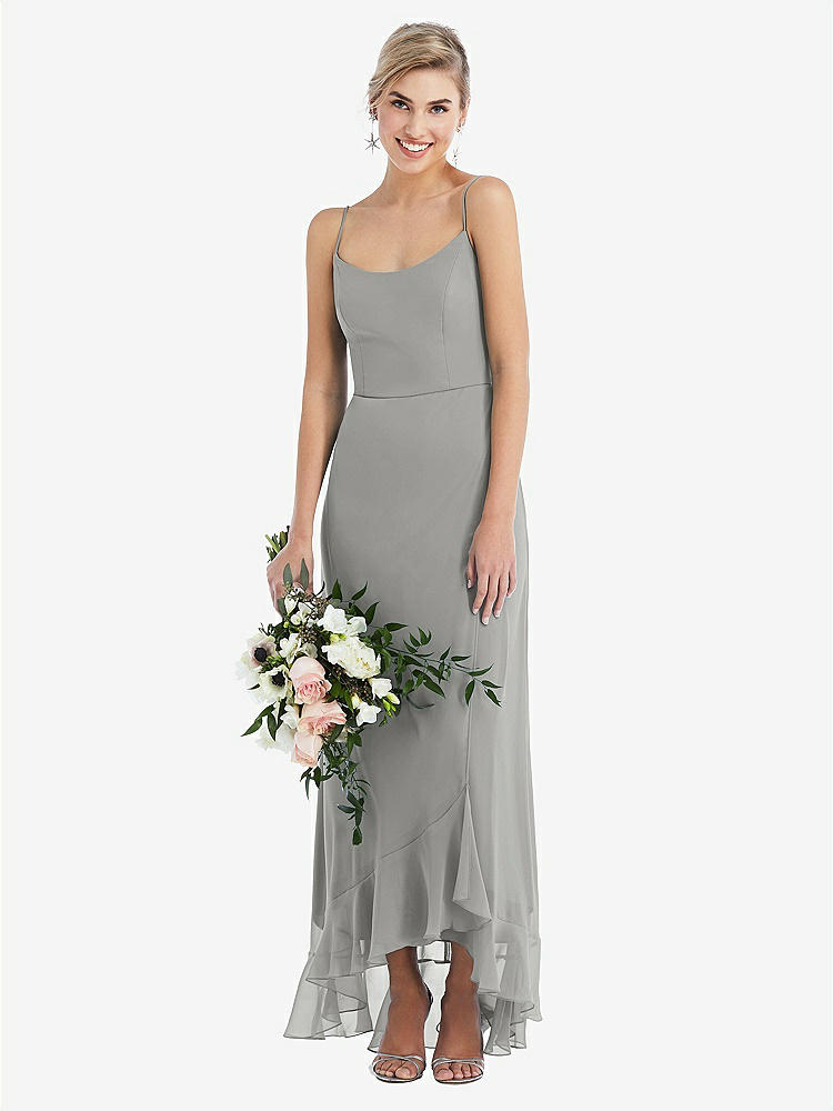【STYLE: TH041】Scoop Neck Ruffle-Trimmed High Low Maxi Dress【COLOR: Chelsea Gray】